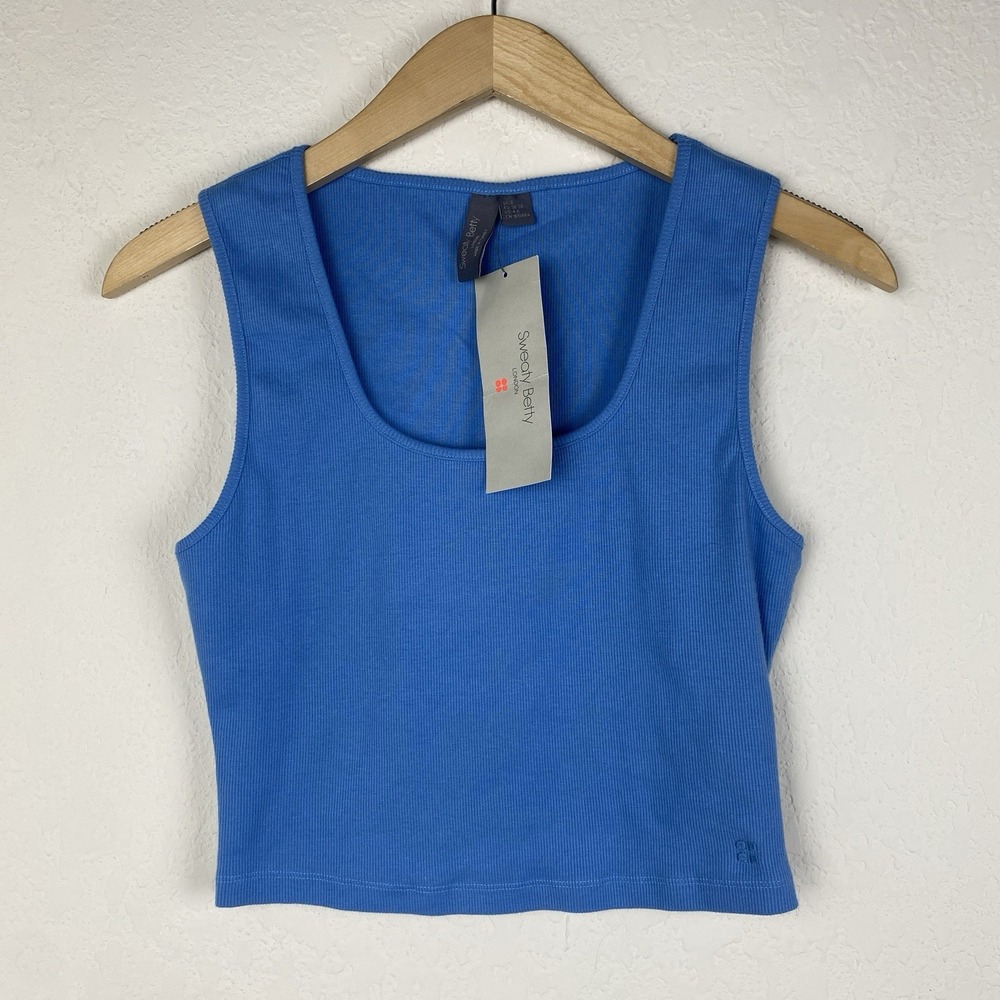 Sweaty Betty S Everyday Crop Tank Top Blue Organic Cotton Square Neck